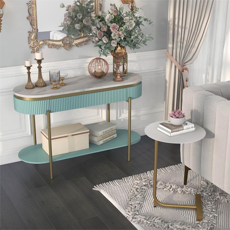 Furniture of America Timi Metal 2-Piece Console Table and Side Table in Green
