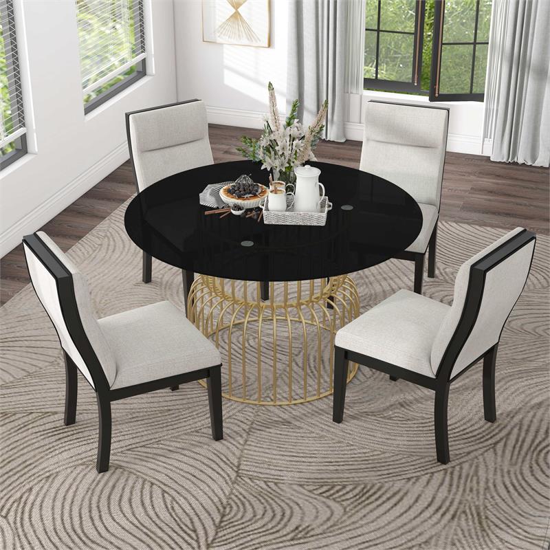 Furniture of America Meza 5-Piece Metal Dining Table Set in Gold and White
