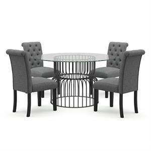 Furniture of America Meza 5-Piece Metal Dining Table Set in Gun Metal and Gray