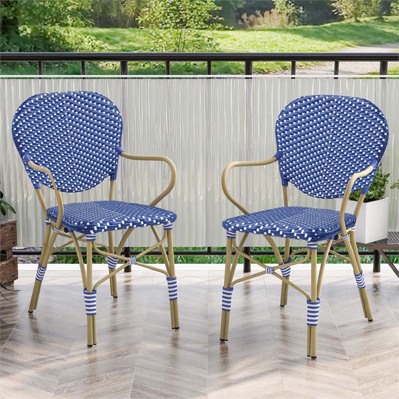 Furniture of America Hamner French Aluminum Patio Armchair in Blue (Set of 2)