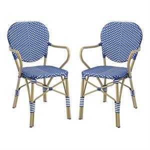 furniture of america hamner french aluminum patio armchair in blue (set of 2)