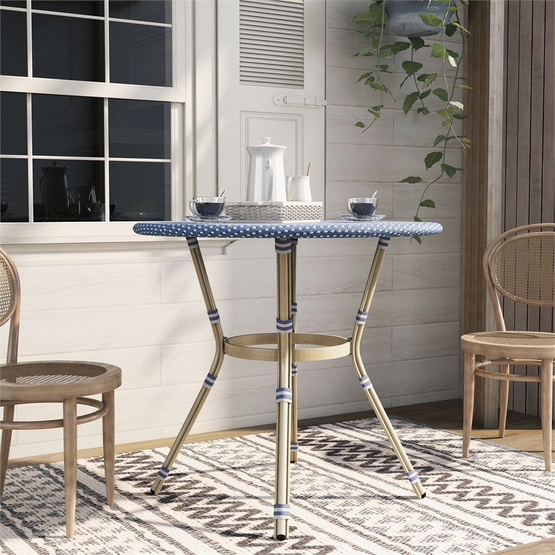 Furniture of America Reo French Aluminum Patio Counter Dining Table in Blue