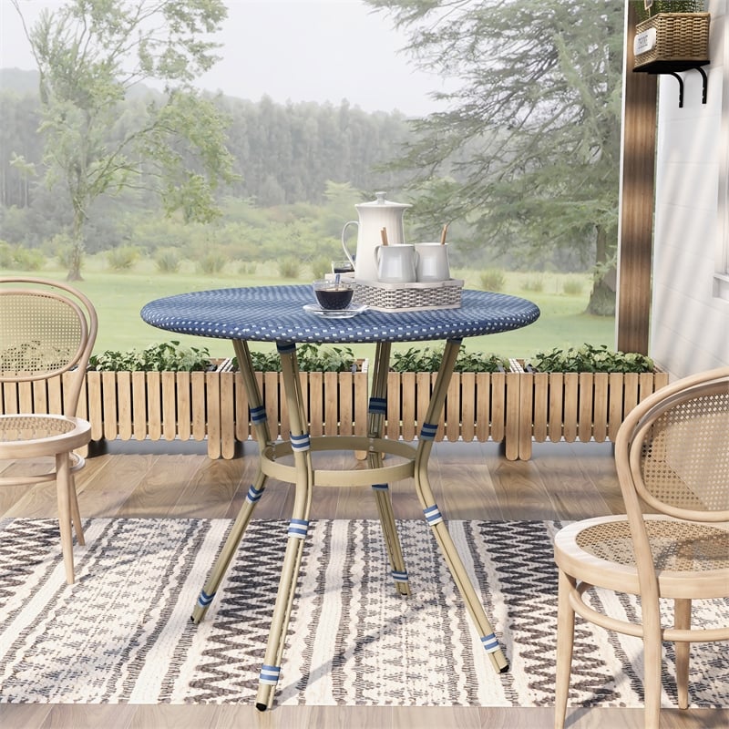 Furniture of America Reo French Aluminum Patio Counter Dining Table in Blue