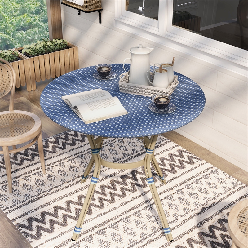 Furniture of America Reo French Aluminum Patio Counter Dining Table in Blue