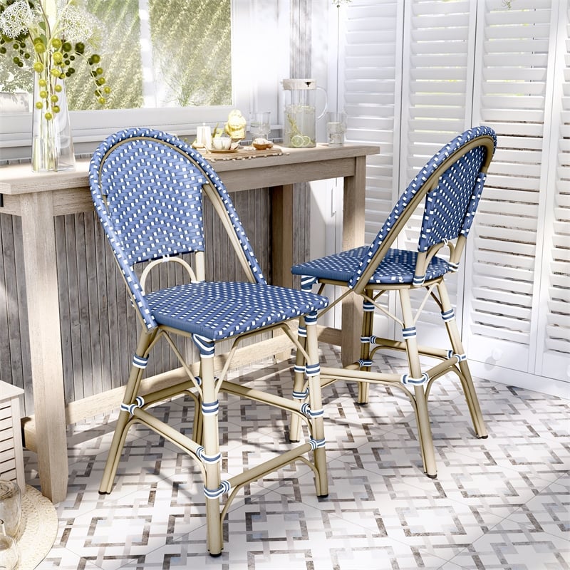 Furniture of America Reo Aluminum Patio Counter Dining Chair in Blue ...
