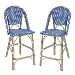 furniture of america reo aluminum patio counter dining chair in blue (set of 2)