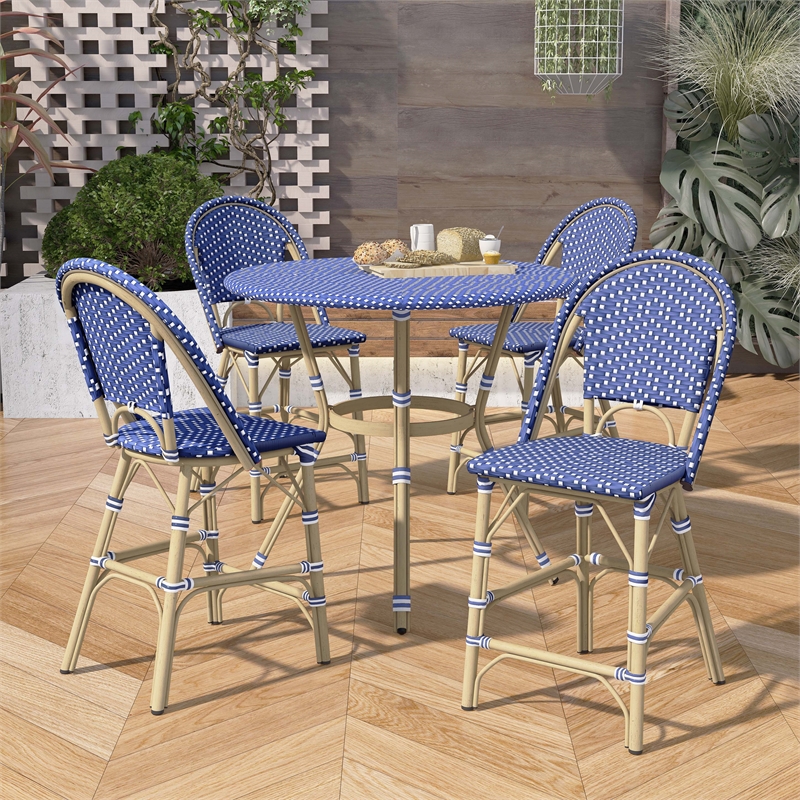Furniture of America Reo Aluminum 5-Piece Patio Counter Dining Set in Blue