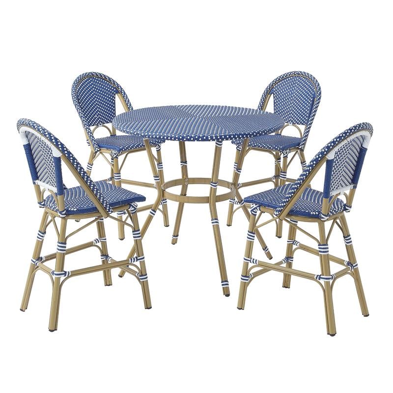 Furniture of America Reo Aluminum 5-Piece Patio Counter Dining Set in Blue