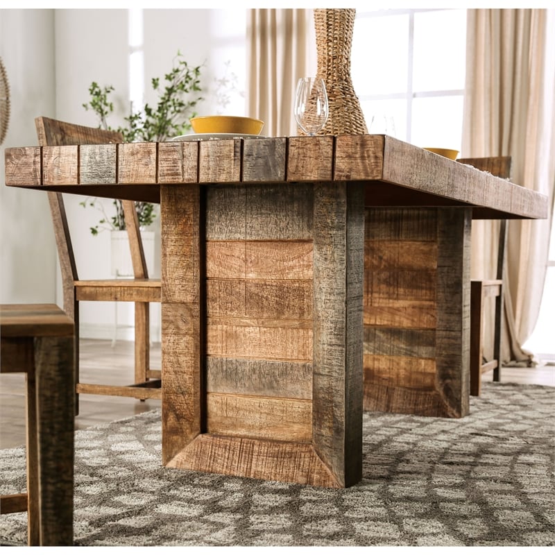 Furniture of America Blax Rustic Solid Wood Dining Table in Natural Tone