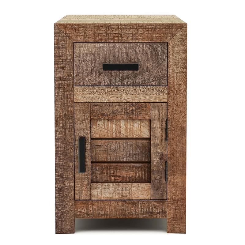 Furniture of America Ruga Rustic Solid Wood Storage Side Table in Natural Tone
