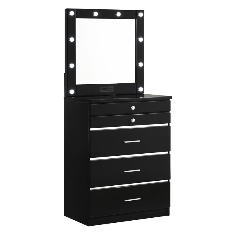 Furniture of America Lita Contemporary Wood Vanity Chest with Mirror in Black