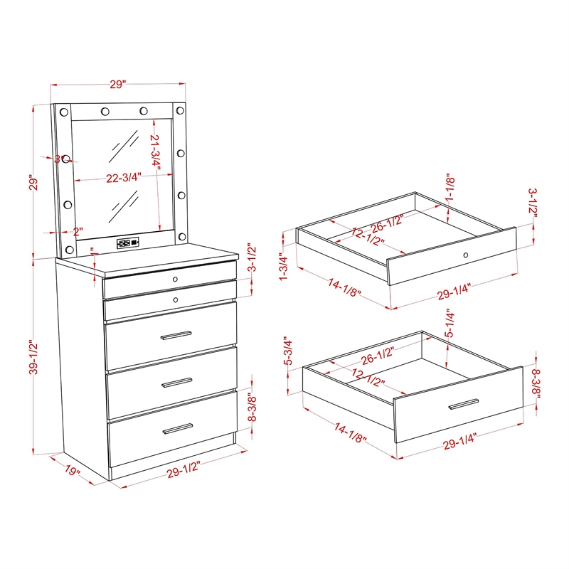 Furniture of America Lita Contemporary Wood Vanity Chest with Mirror in Black