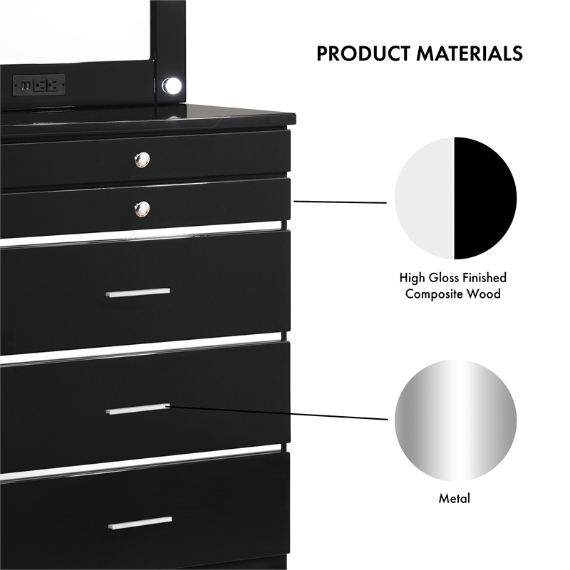 Furniture of America Lita Contemporary Wood Vanity Chest with Mirror in Black