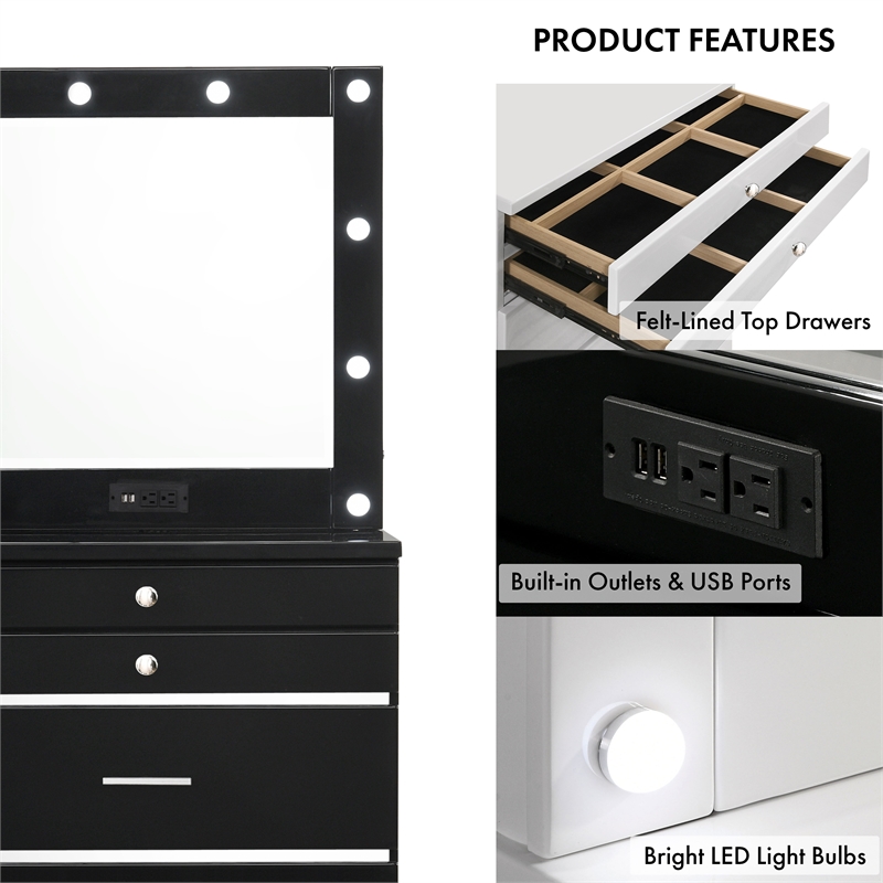 Furniture of America Lita Contemporary Wood Vanity Chest with Mirror in Black