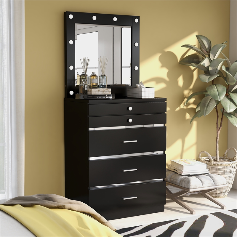 Furniture of America Lita Contemporary Wood Vanity Chest with Mirror in Black
