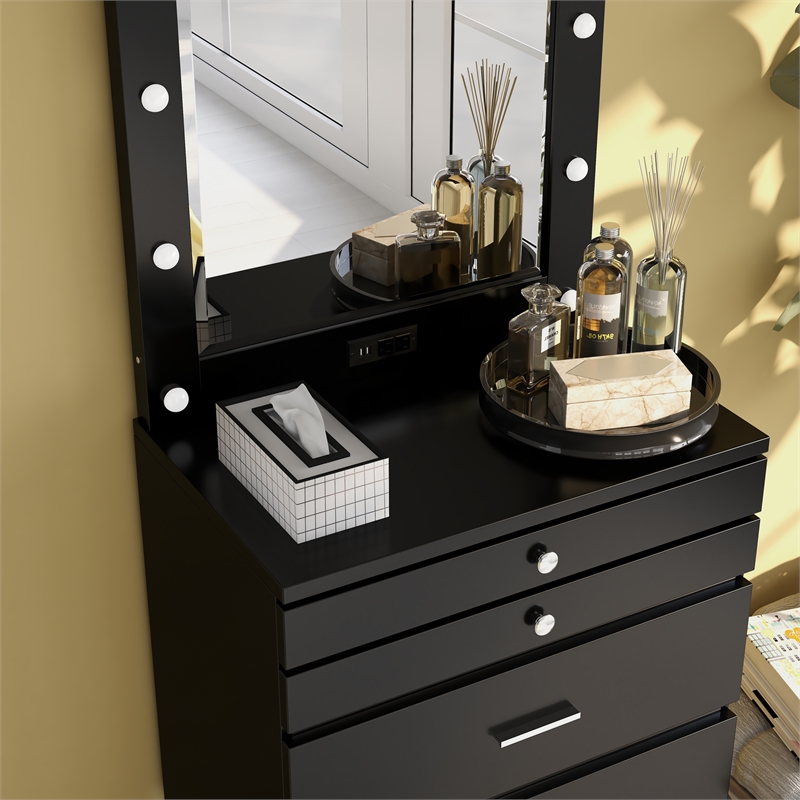 Furniture of America Lita Contemporary Wood Vanity Chest with Mirror in Black