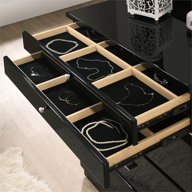 Furniture of America Lita Contemporary Wood Vanity Chest with Mirror in Black