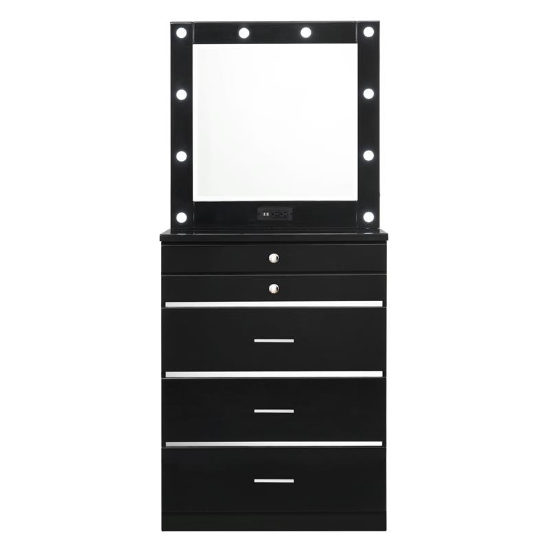 Furniture of America Lita Contemporary Wood Vanity Chest with Mirror in Black