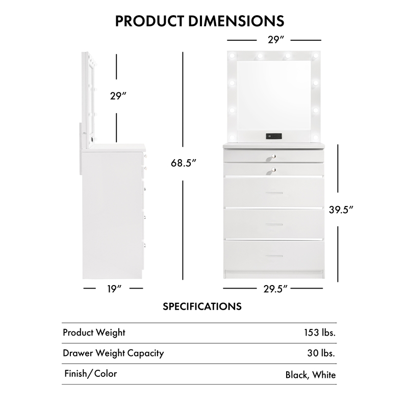 Furniture of America Lita Contemporary Wood Vanity Chest with Mirror in White
