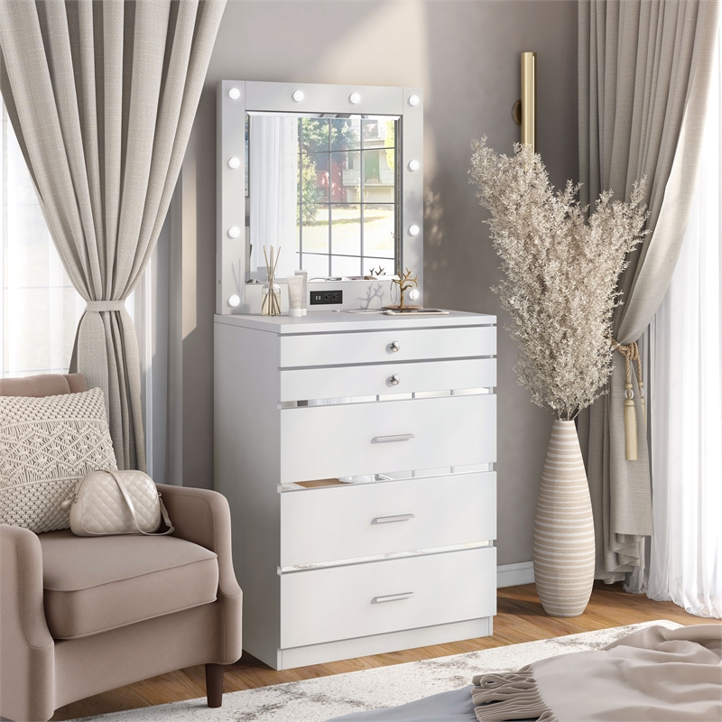 Furniture of America Lita Contemporary Wood Vanity Chest with Mirror in White
