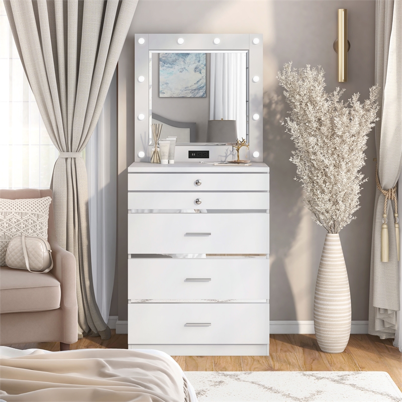 Furniture of America Lita Contemporary Wood Vanity Chest with Mirror in White
