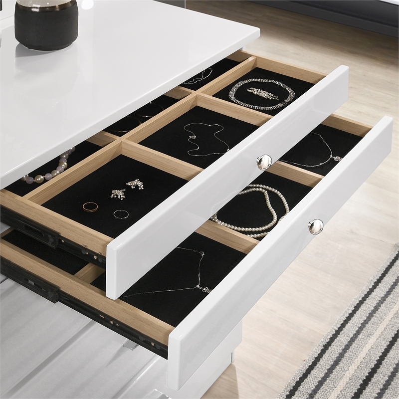 Furniture of America Lita Contemporary Wood Vanity Chest with Mirror in White