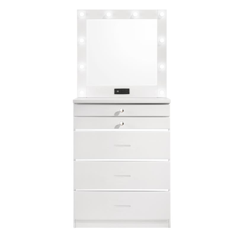 Furniture of America Lita Contemporary Wood Vanity Chest with Mirror in White