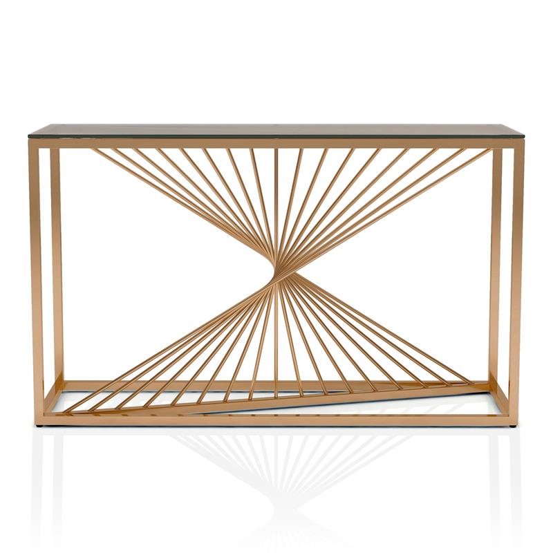 Furniture of America Lesto Contemporary Glass Top Console Table in Gold