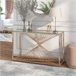 Furniture of America Lesto Contemporary Glass Top Console Table in Gold
