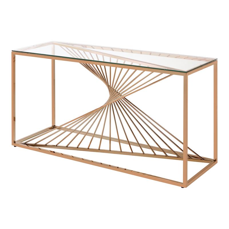 Furniture of America Lesto Contemporary Glass Top Console Table in Gold
