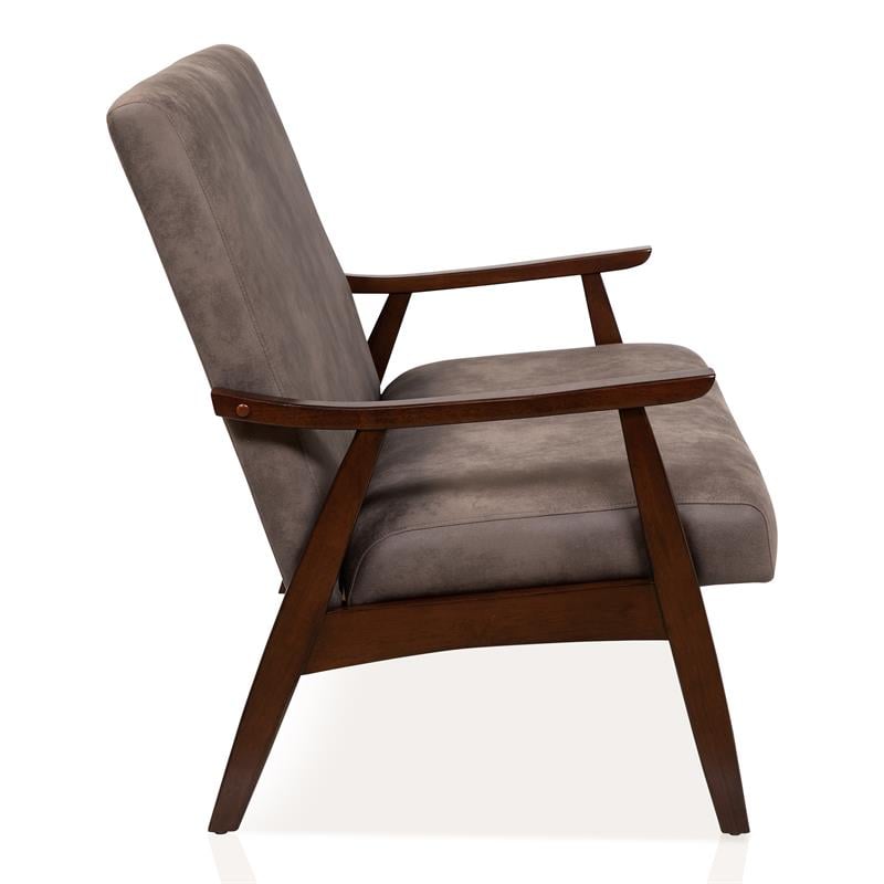 Furniture of America Kikee Faux Leather Cushioned Loveseat Bench in Brown