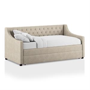 furniture of america dako transitional fabric twin daybed with trundle in beige