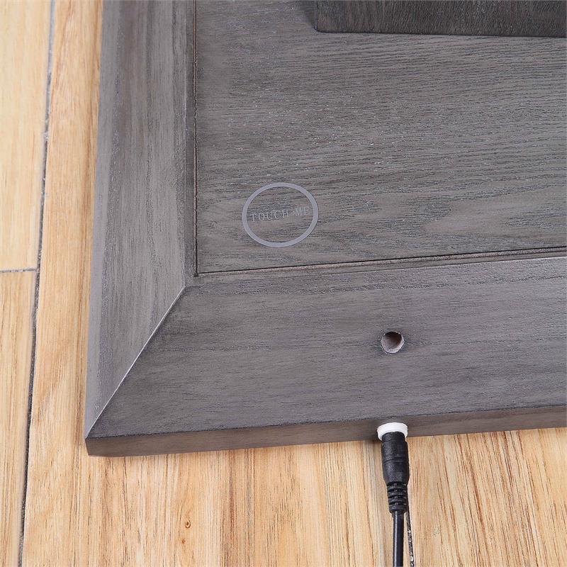 Furniture of America Syracuse Wood and Glass End Table with LED Light in Gray