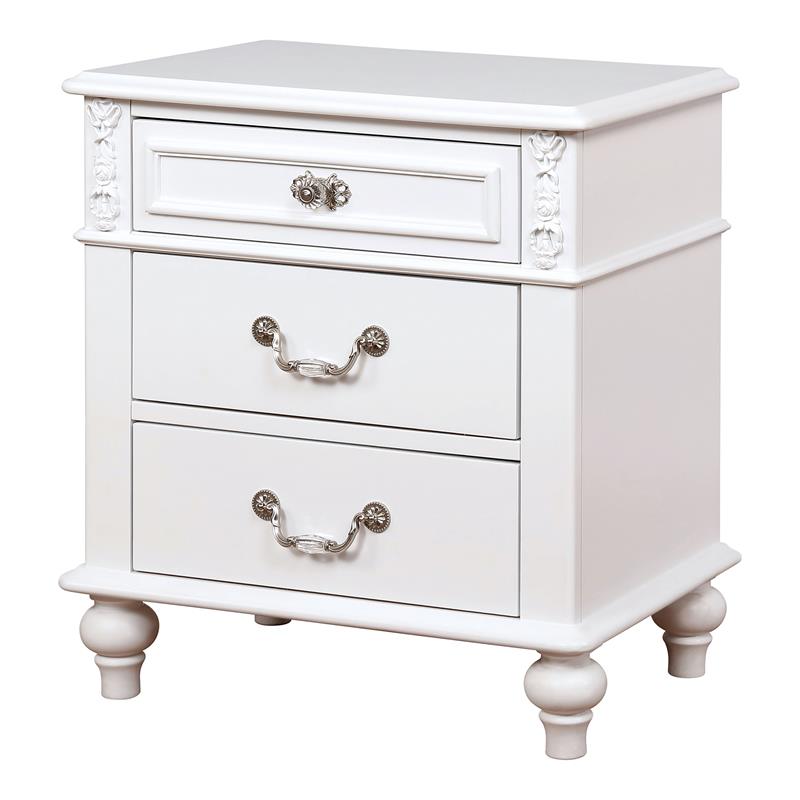 Furniture of America Mondu Traditional Wood Kids Nightstand with USB in White