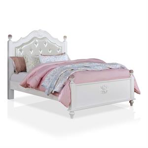 furniture of america mondu traditional wood tufted twin kids bed in white