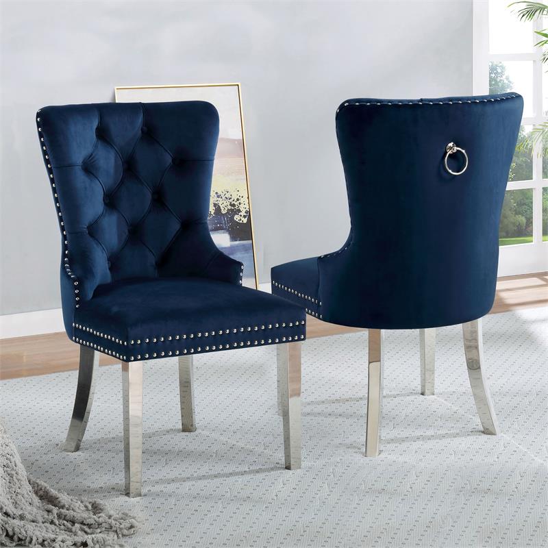 Furniture of America Swata Fabric Tufted Dining Chair in Blue (Set of 2)