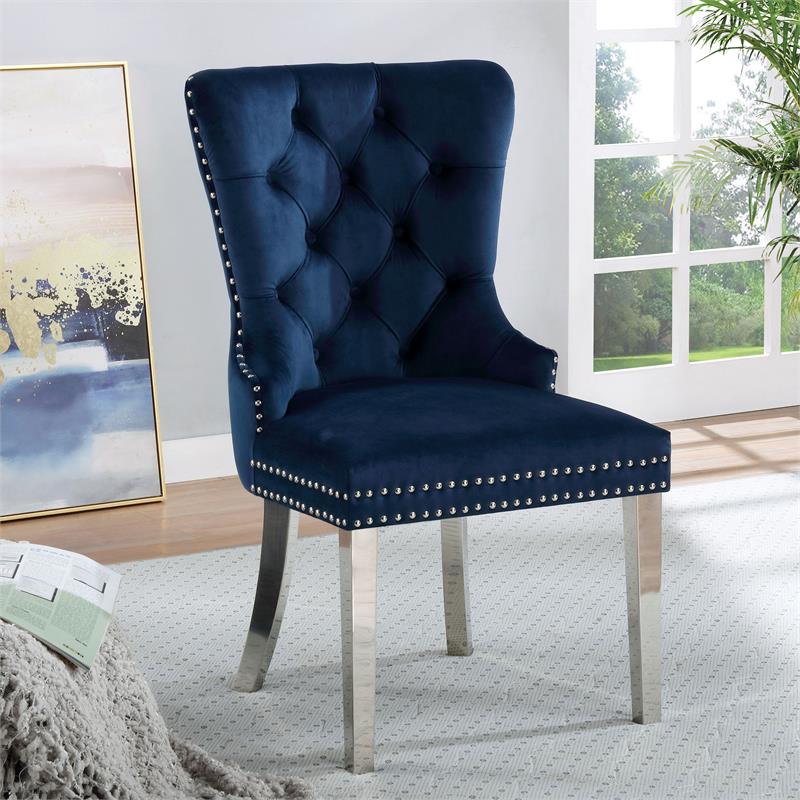 Furniture of America Swata Fabric Tufted Dining Chair in Blue (Set of 2)