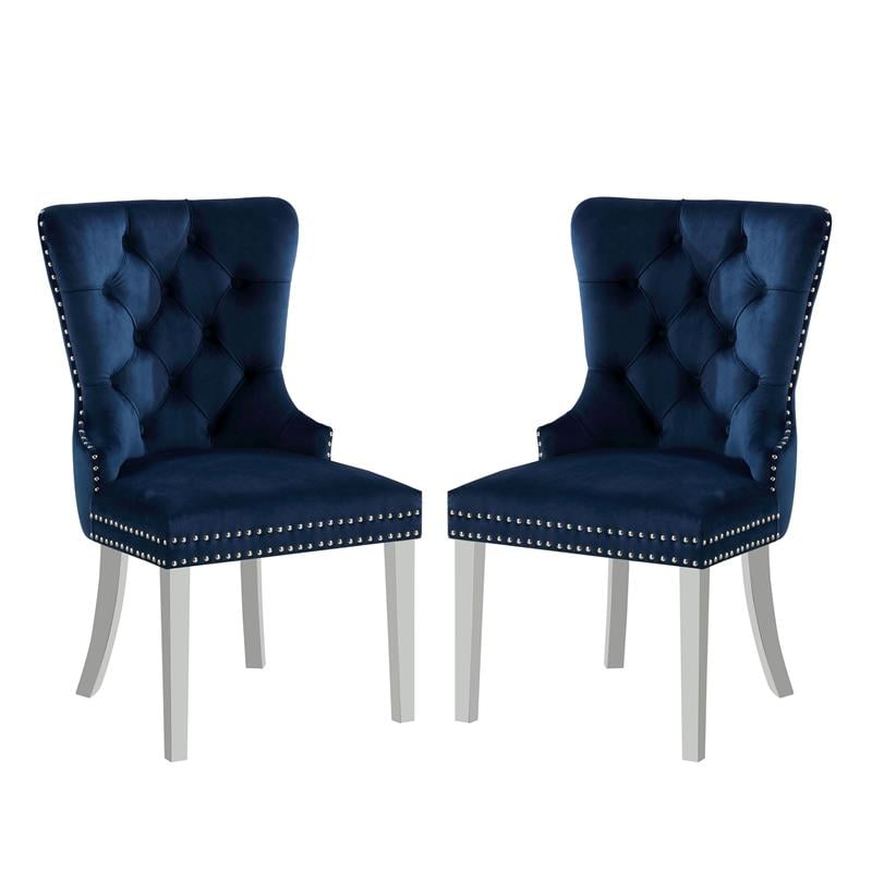 Furniture of America Swata Fabric Tufted Dining Chair in Blue (Set of 2)