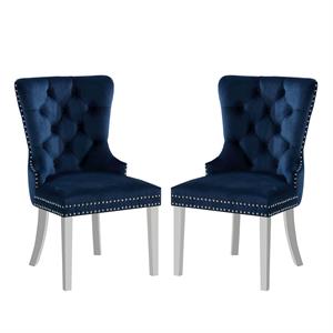 furniture of america swata fabric tufted dining chair in blue (set of 2)