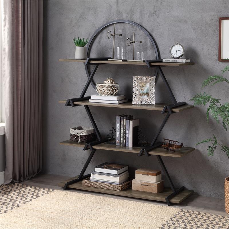 Furniture of America Burks Industrial Metal 4-Layer Bookcase in Matte Black