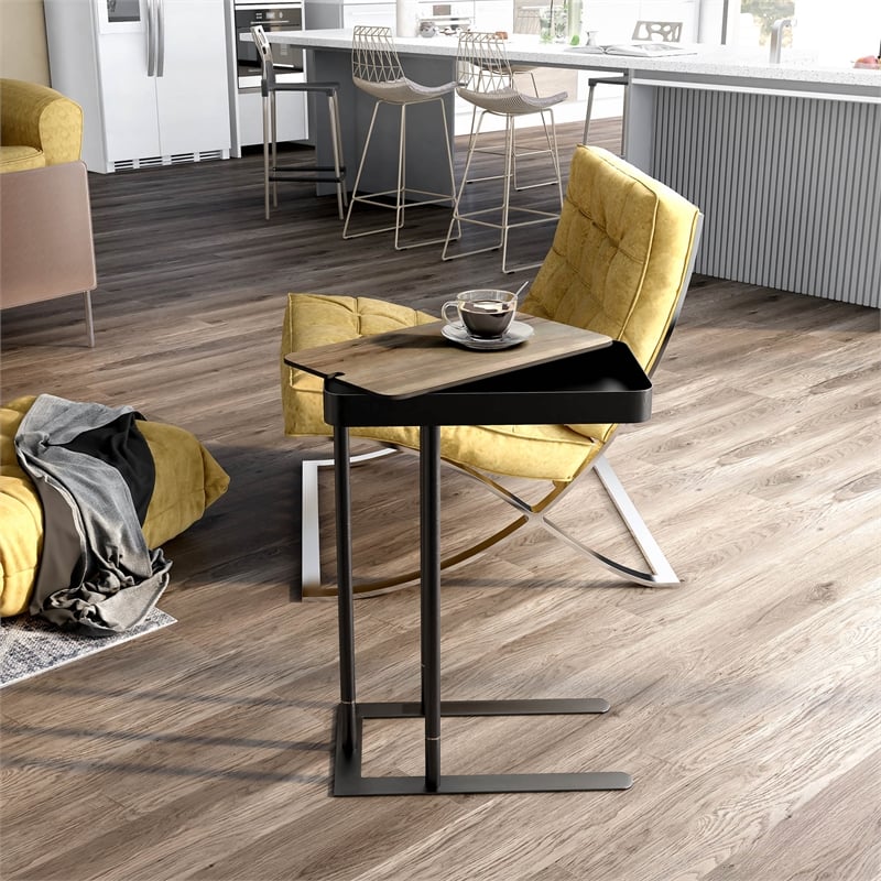 Furniture of America Nince Industrial Metal Adjustable Side Table in Sand Black