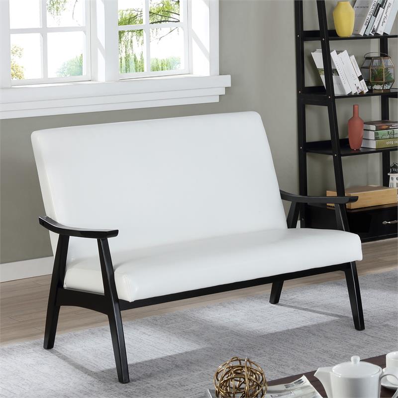 Furniture of America Kikee Faux Leather Cushioned Loveseat Bench in White