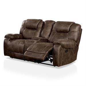 furniture of america swede transitional faux leather reclining loveseat in brown
