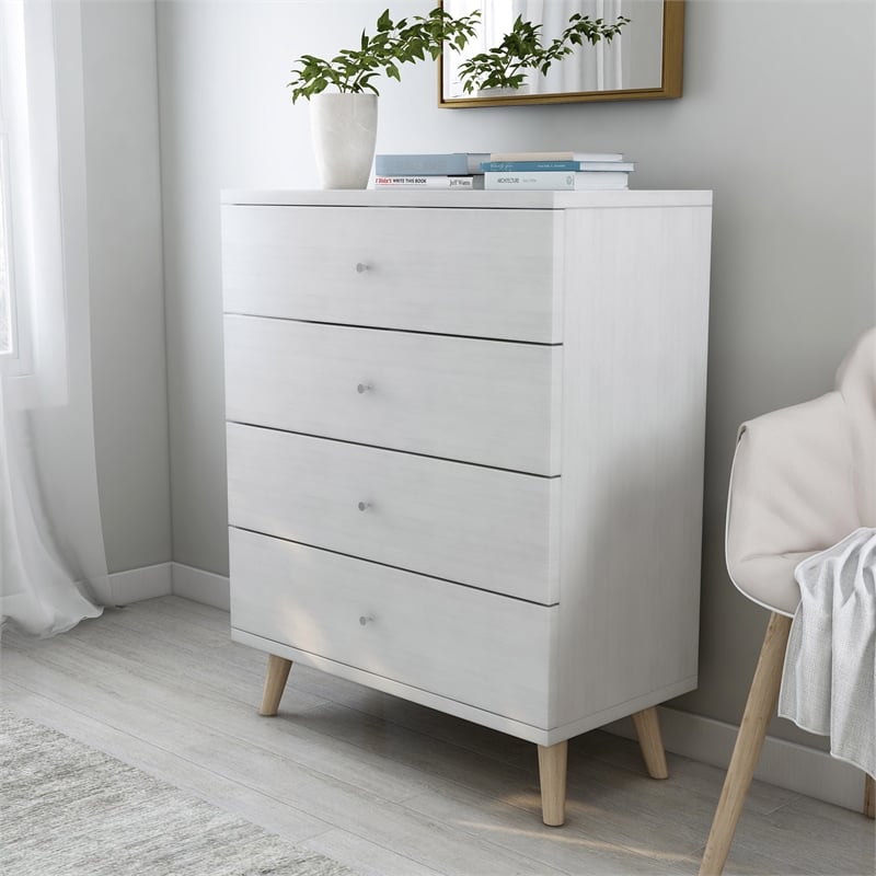 Furniture of America Pives Mid-Century Modern Wood 4-Drawer Chest in White
