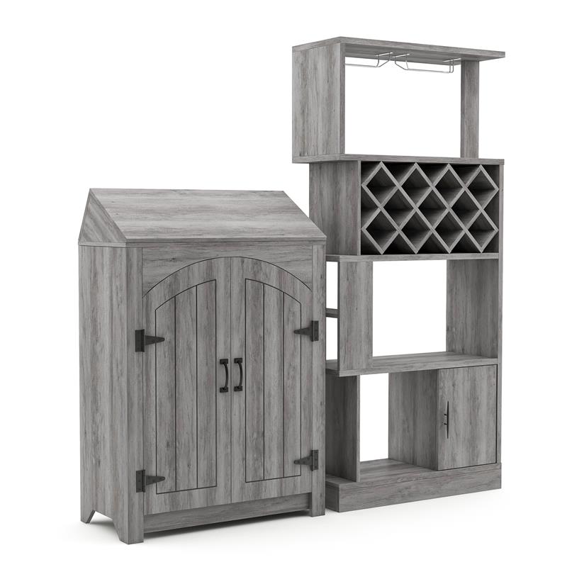 Furniture of America Kinly Wood 2-Piece Shoe Cabinet and Wine Rack in Gray