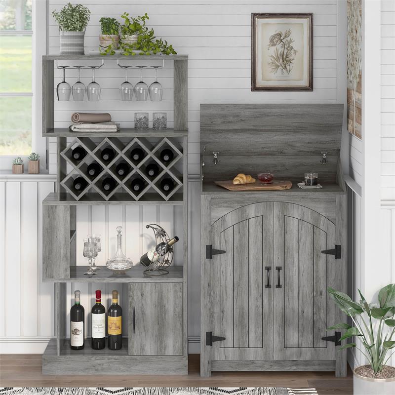 Furniture of America Kinly Wood 2-Piece Shoe Cabinet and Wine Rack in Gray