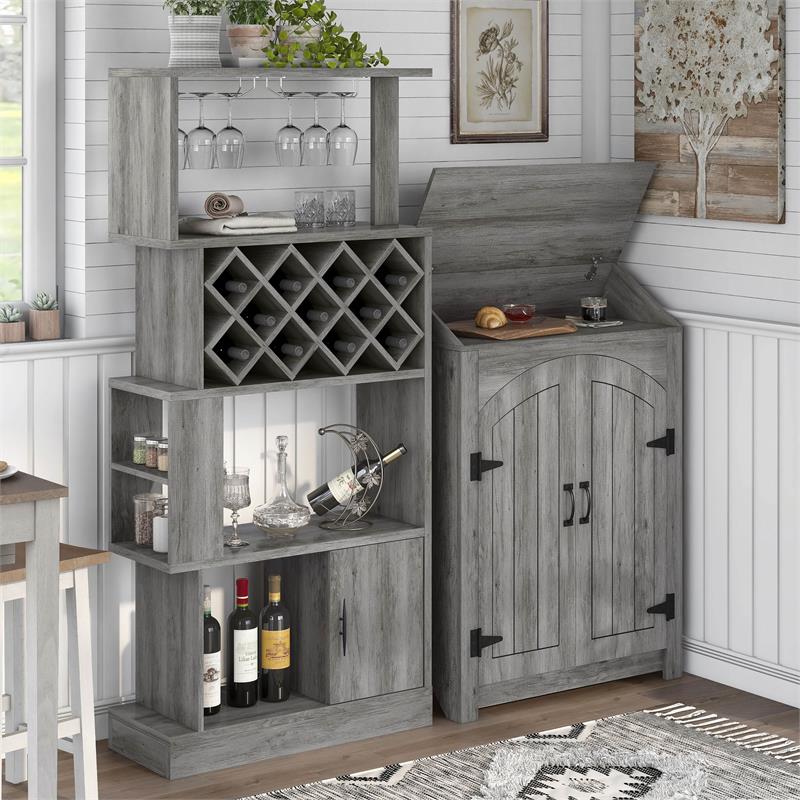 Furniture of America Kinly Wood 2-Piece Shoe Cabinet and Wine Rack in Gray
