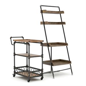 furniture of america karin metal 2-piece display shelf and bar cart set in black