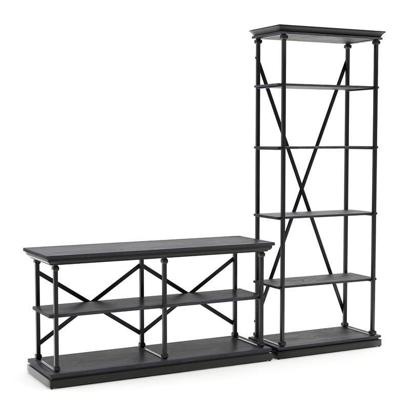 Furniture of America Drewden Metal 2pc Console Table and Bookcase Set in Gray