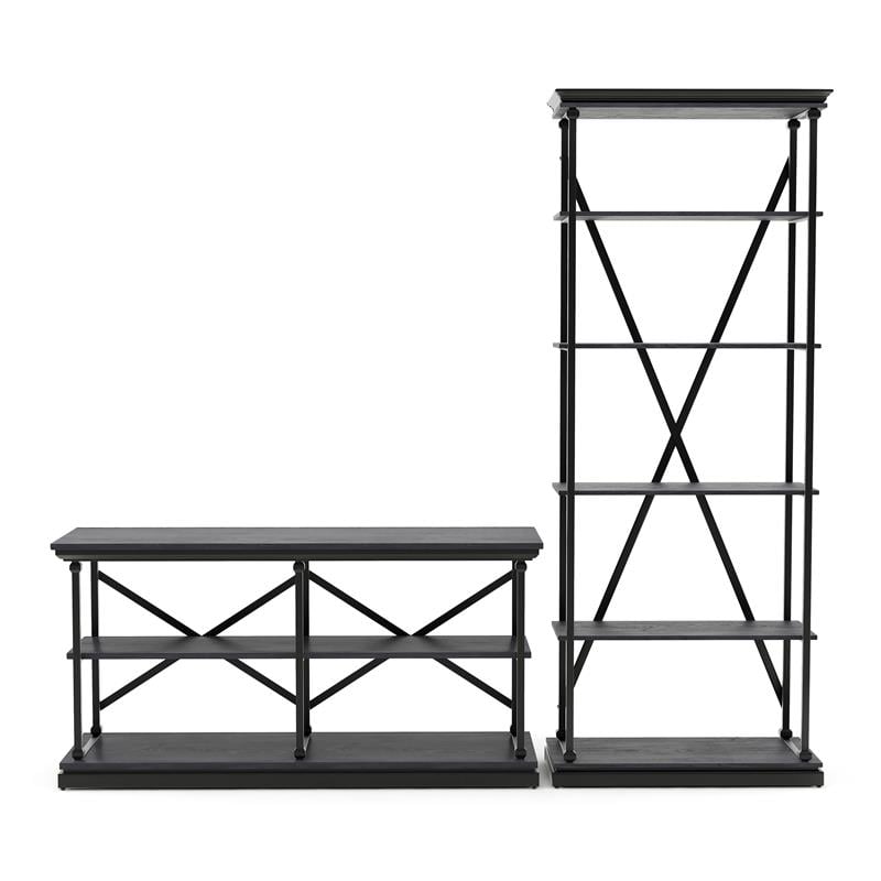 Furniture of America Drewden Metal 2pc Console Table and Bookcase Set in Gray
